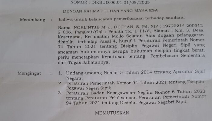 Gegara Menegur Bawahan, Kepala UPTD TK Pembina Kesetnana Diberhentikan Kadis